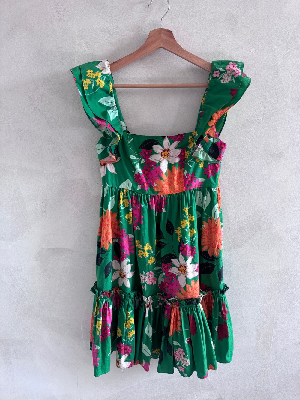 Cara Cara - Green Floral Ruffle Strap Mini Dress